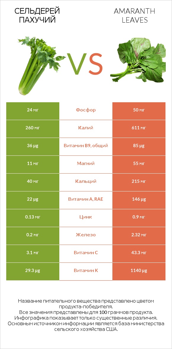 Сельдерей пахучий vs Листья амаранта infographic