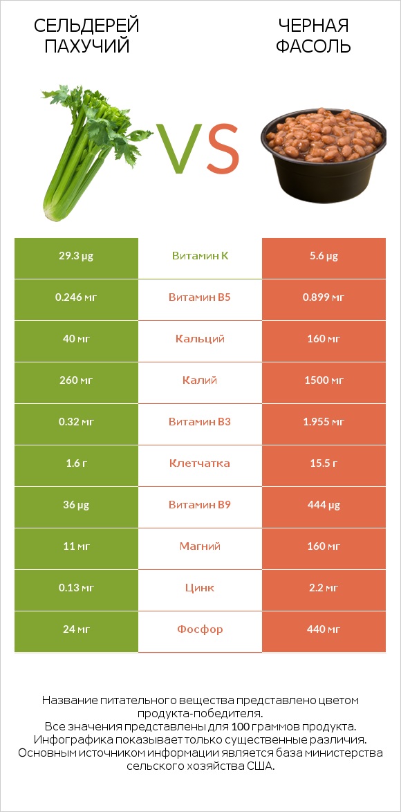Сельдерей пахучий vs Черная фасоль infographic