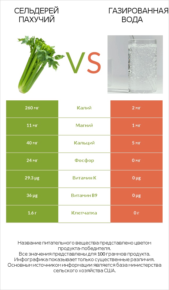 Сельдерей пахучий vs Газированная вода infographic