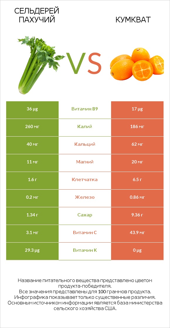 Сельдерей пахучий vs Кумкват infographic