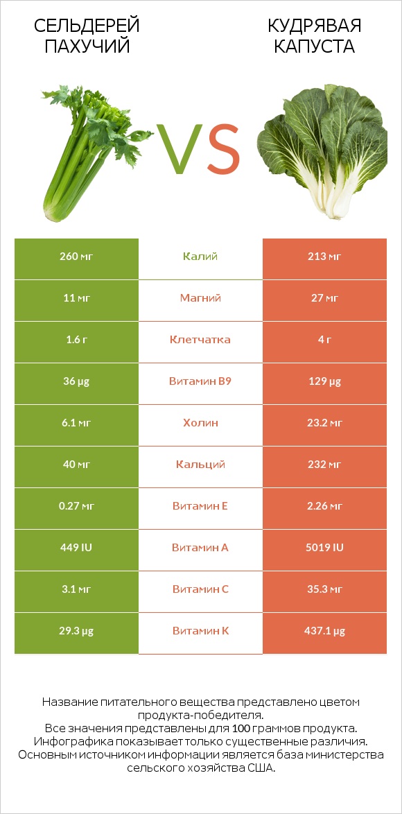 Сельдерей пахучий vs Кудрявая капуста infographic