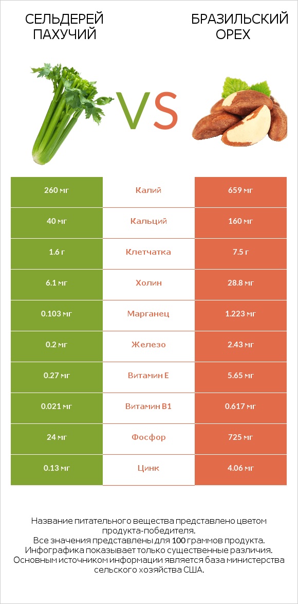 Сельдерей пахучий vs Бразильский орех infographic