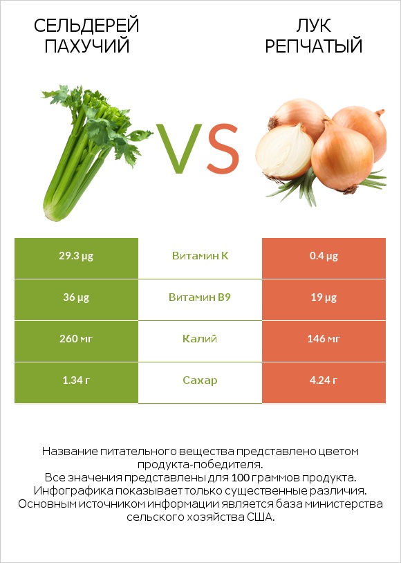 Сельдерей пахучий vs Лук репчатый infographic