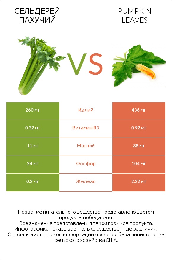 Сельдерей пахучий vs Листья тыквы infographic