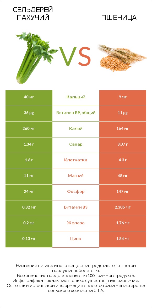 Сельдерей пахучий vs Пшеница infographic