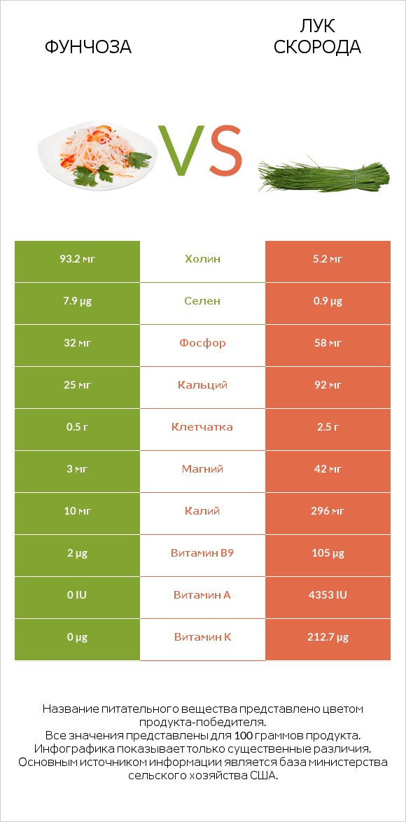 Фунчоза vs Лук скорода infographic