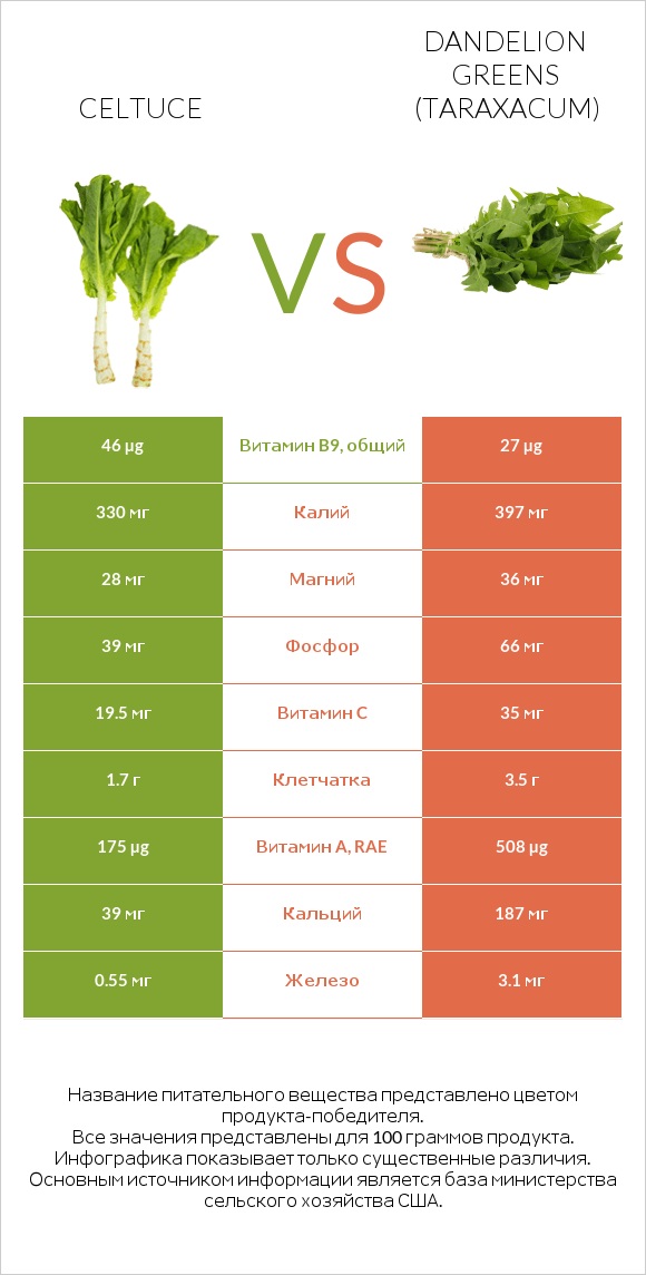 Celtuce vs Dandelion greens infographic