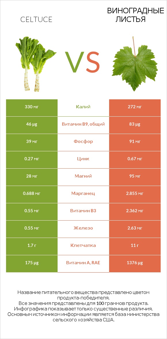 Celtuce vs Виноградные листья infographic