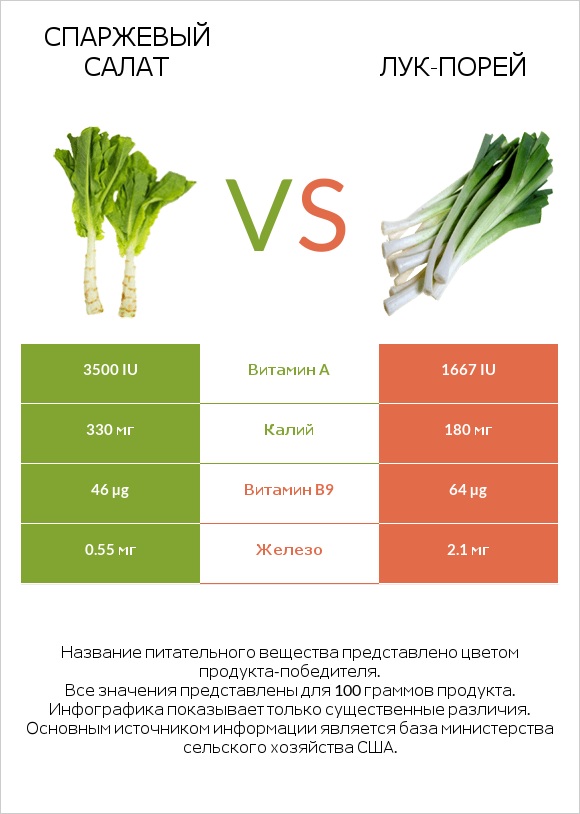 Спаржевый салат vs Лук-порей infographic