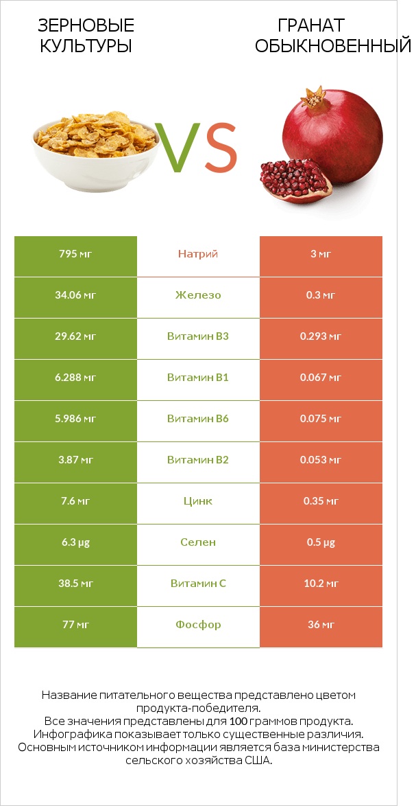 Зерновые культуры vs Гранат обыкновенный infographic