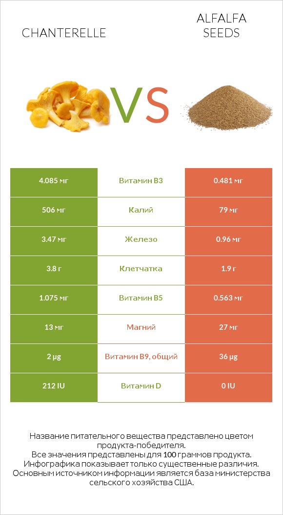 Chanterelle vs Alfalfa seeds infographic