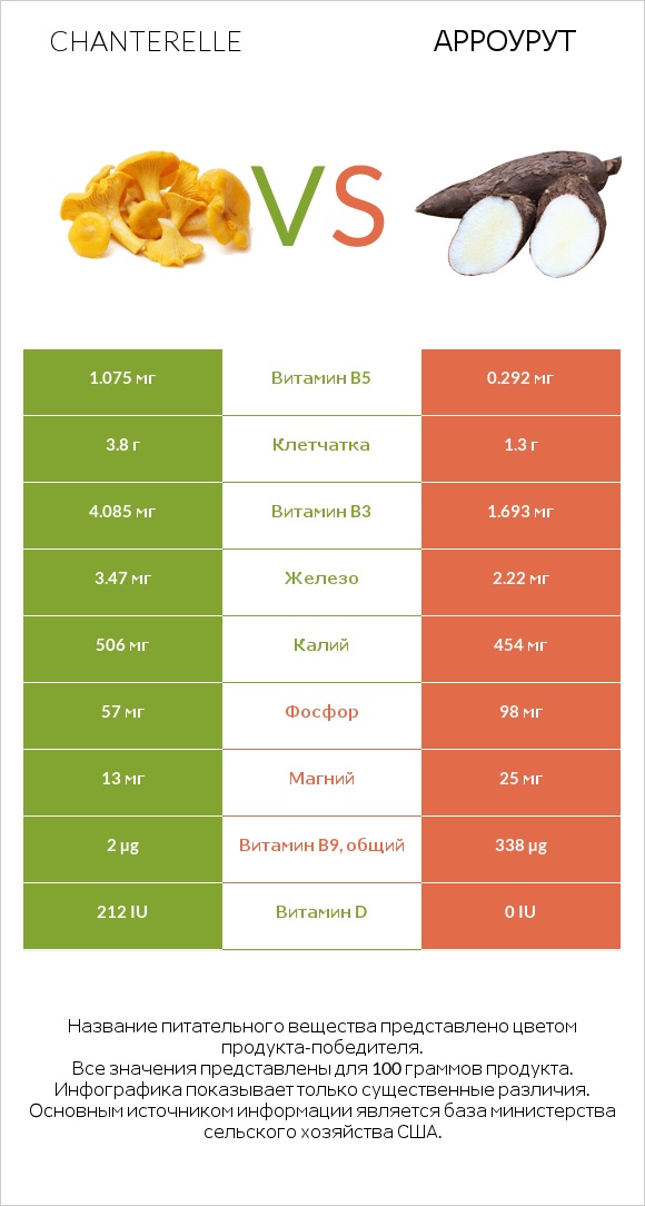 Chanterelle vs Арроурут infographic