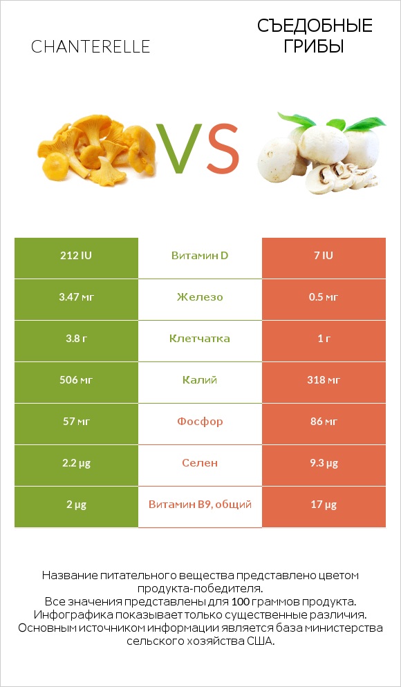 Chanterelle vs Съедобные грибы infographic