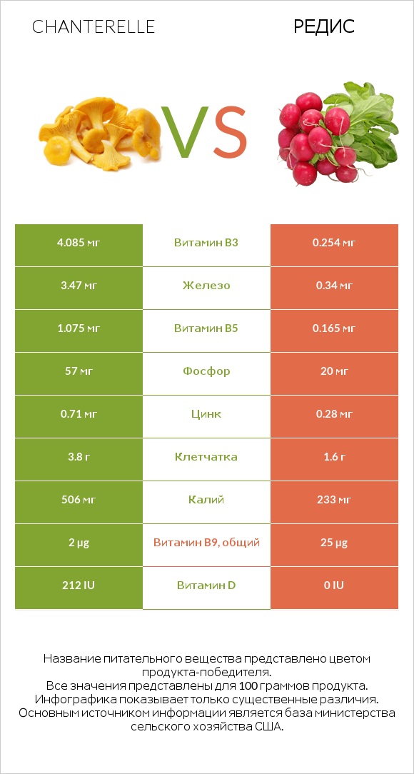 Chanterelle vs Редис infographic