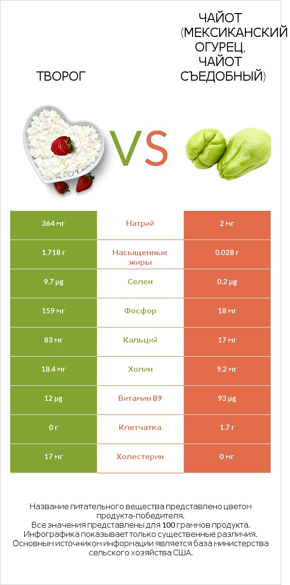 Творог vs Чайот (мексиканский огурец, чайот съедобный)  infographic