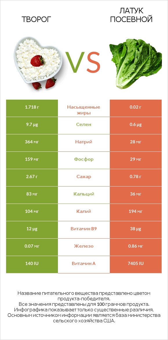 Творог vs Латук посевной infographic