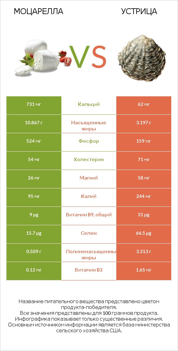 Моцарелла vs Устрица infographic