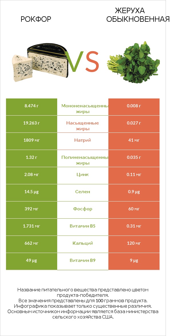 Рокфор vs Жеруха обыкновенная infographic