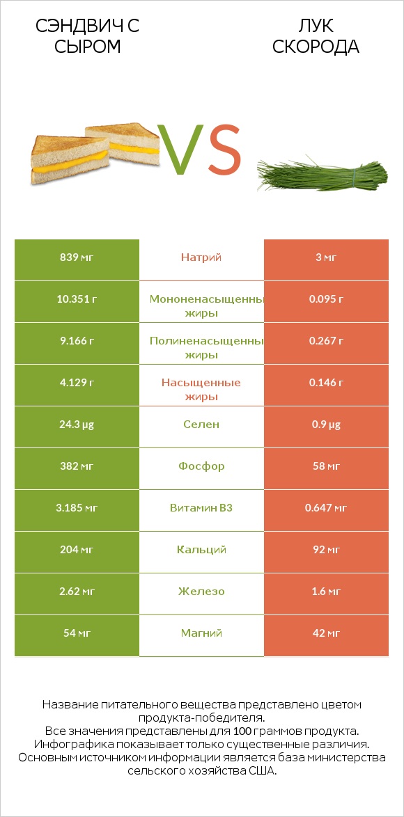 Сэндвич с сыром vs Лук скорода infographic