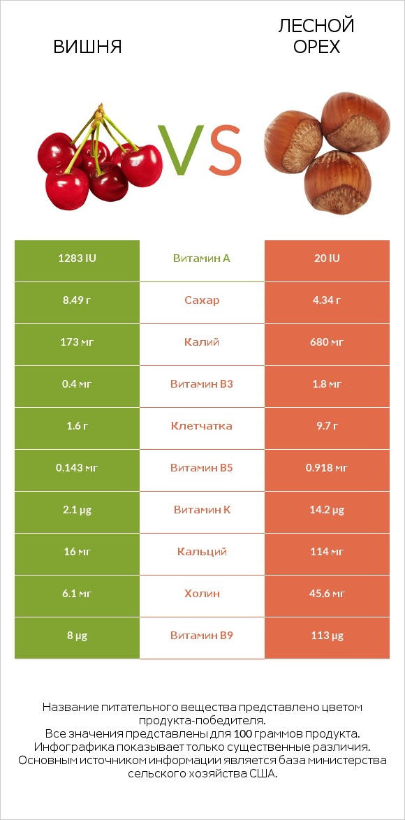 Вишня vs Лесной орех infographic