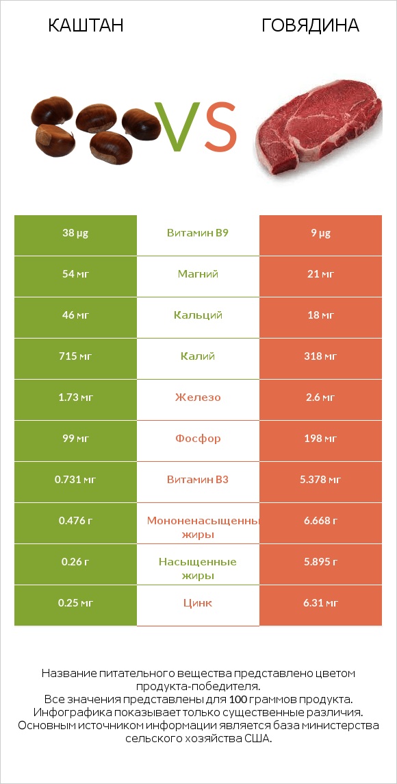 Каштан vs Говядина infographic