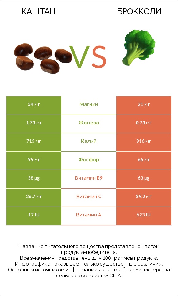 Каштан vs Брокколи infographic