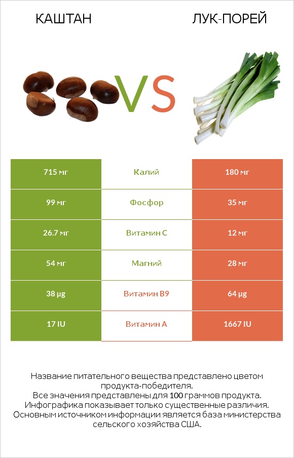 Каштан vs Лук-порей infographic