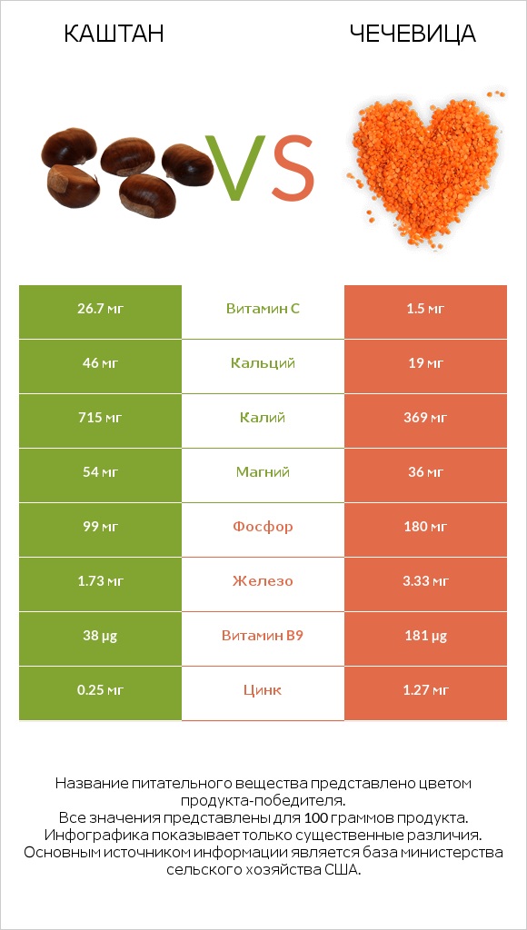 Каштан vs Чечевица infographic