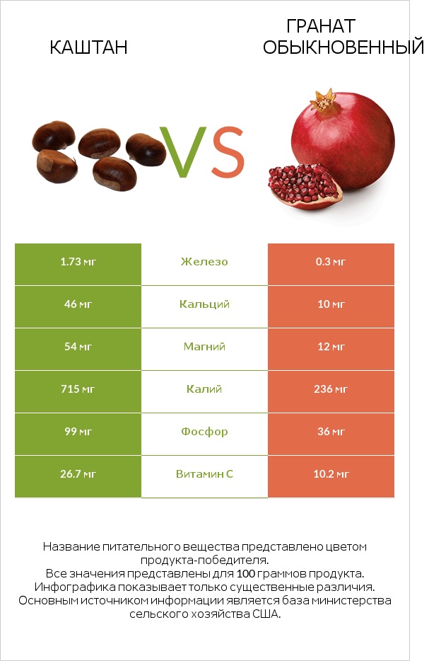 Каштан vs Гранат обыкновенный infographic