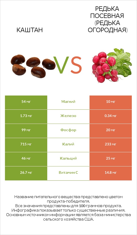 Каштан vs Редька посевная (Редька огородная) infographic