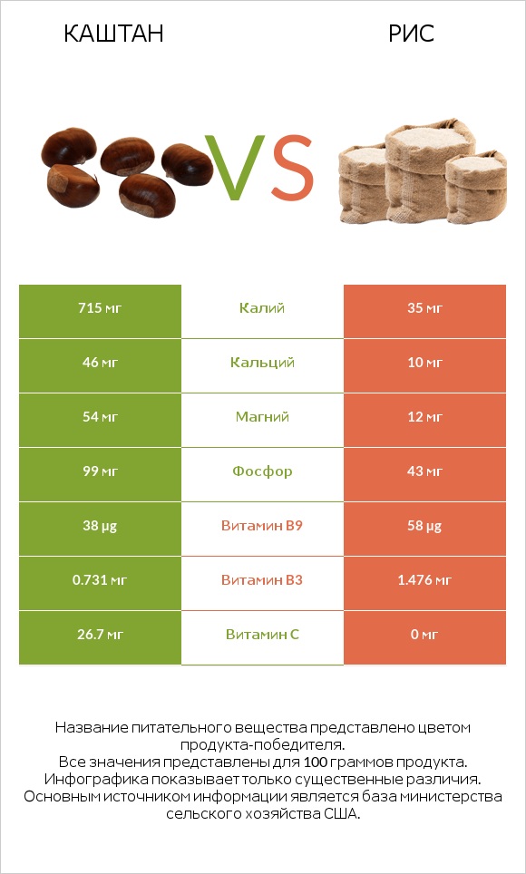 Каштан vs Рис infographic