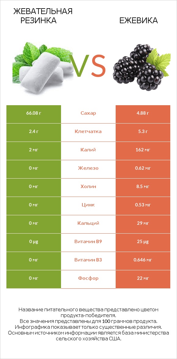 Жевательная резинка vs Ежевика infographic