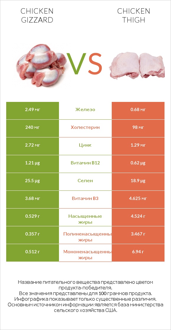 Chicken gizzard vs Chicken thigh infographic