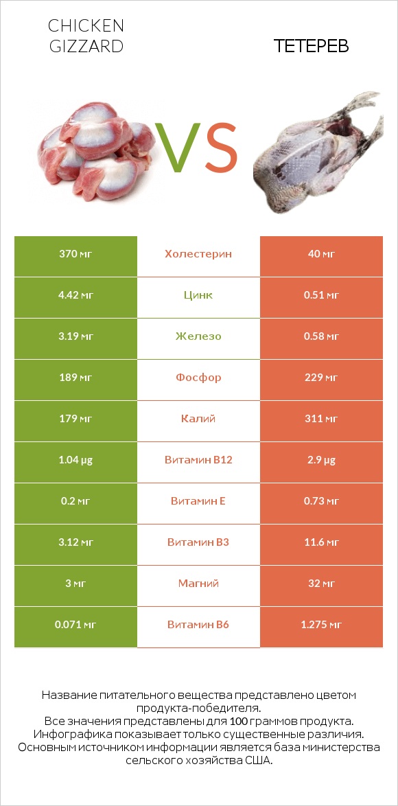 Chicken gizzard vs Тетерев infographic