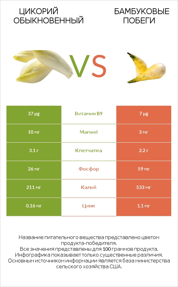 Цикорий обыкновенный vs Бамбуковые побеги infographic