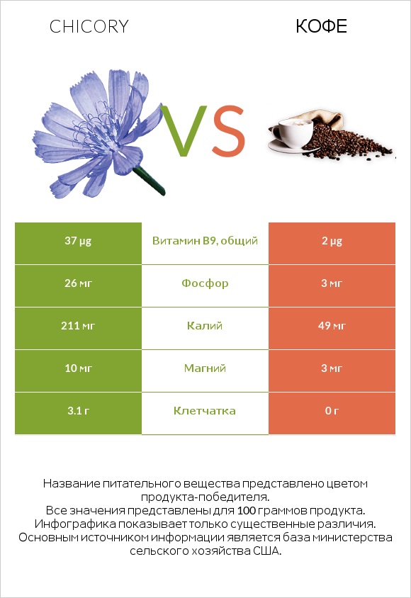 Chicory vs Кофе infographic