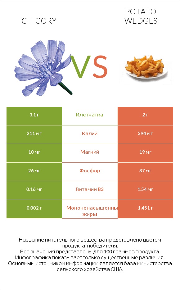 Chicory vs Potato wedges infographic