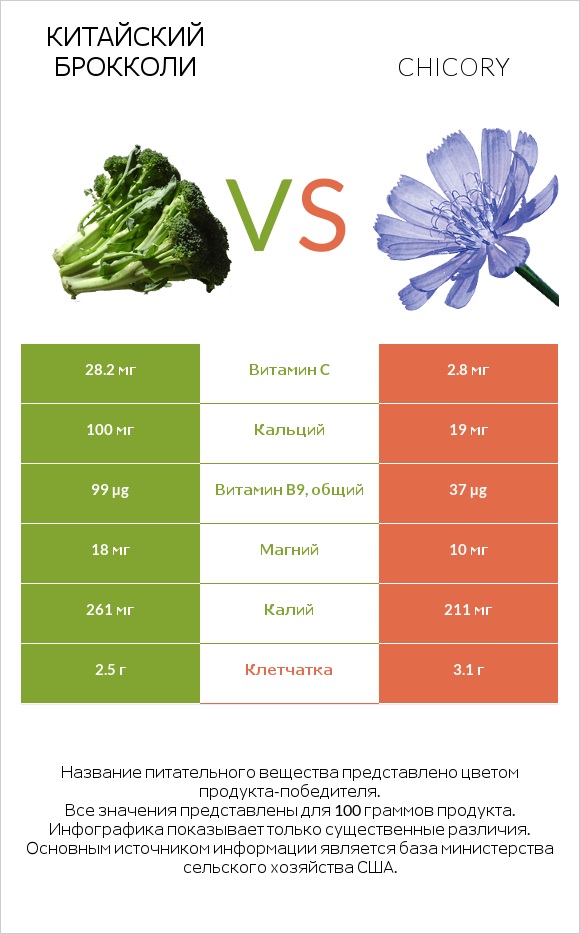 Китайский брокколи vs Chicory infographic