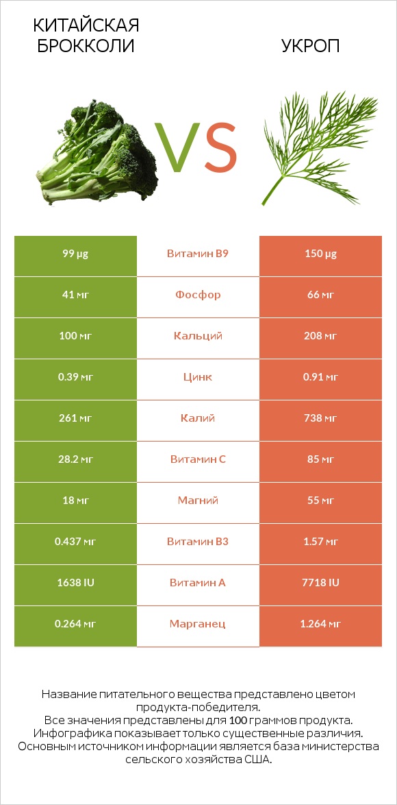 Китайская брокколи vs Укроп infographic