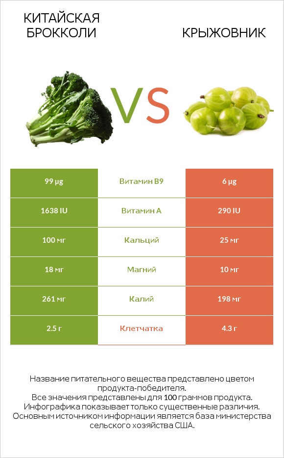 Китайская брокколи vs Крыжовник infographic