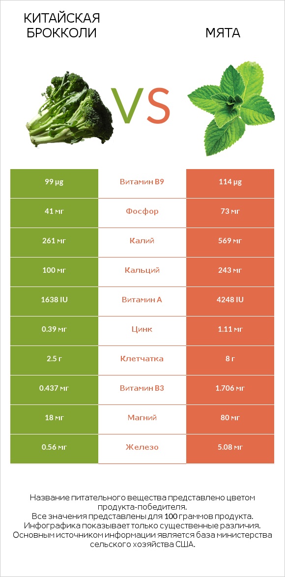 Китайская брокколи vs Мята infographic