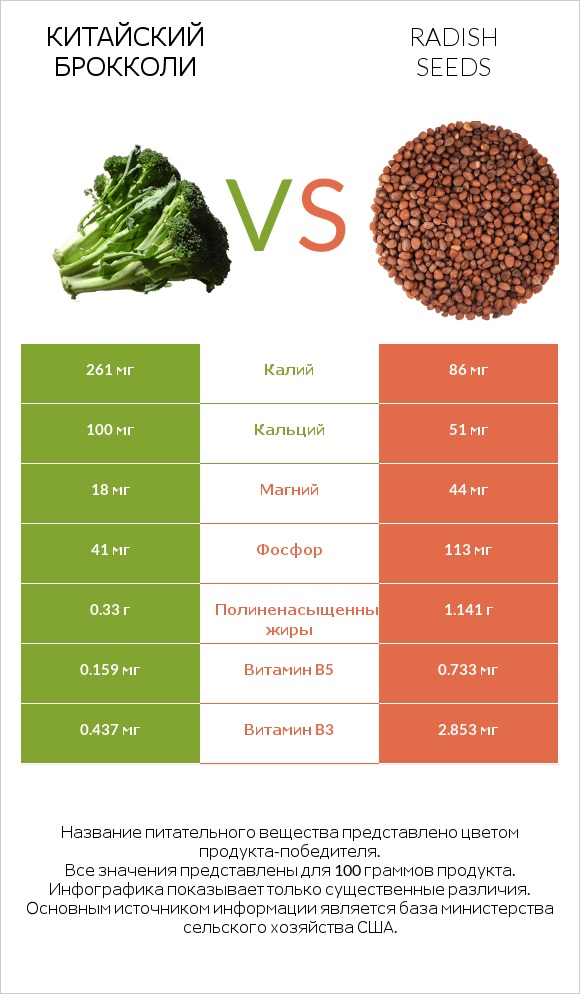 Китайский брокколи vs Radish seeds infographic