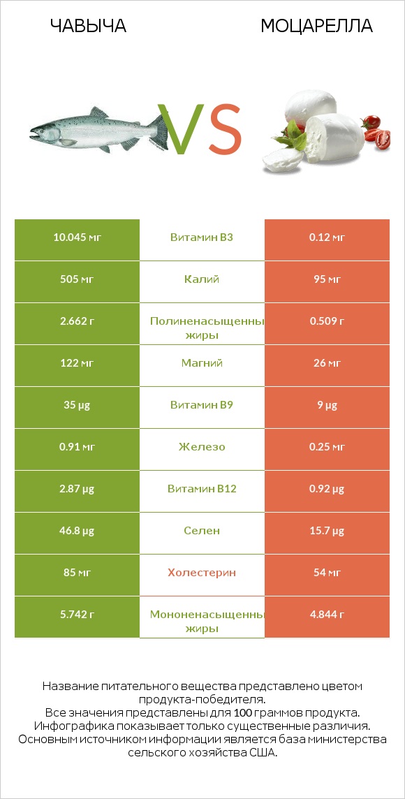 Чавыча vs Моцарелла infographic