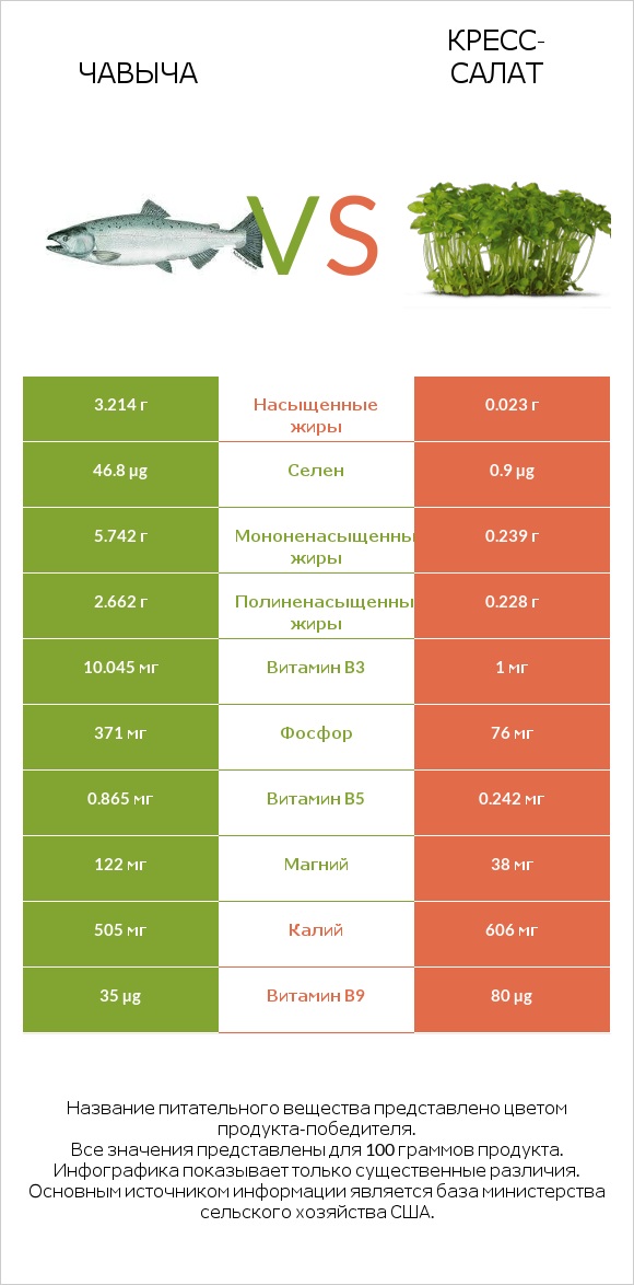 Чавыча vs Кресс-салат infographic