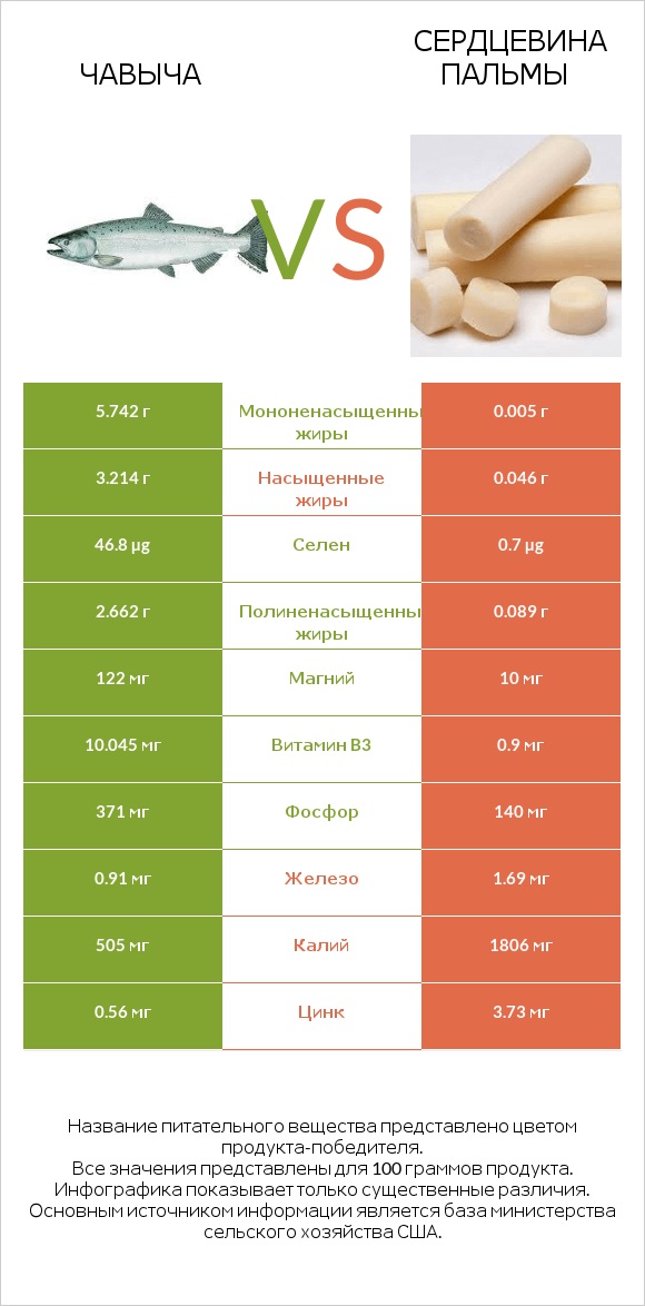 Чавыча vs Сердцевина пальмы infographic