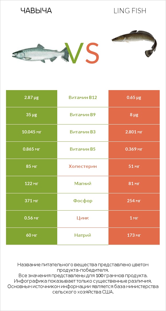 Чавыча vs Ling fish infographic