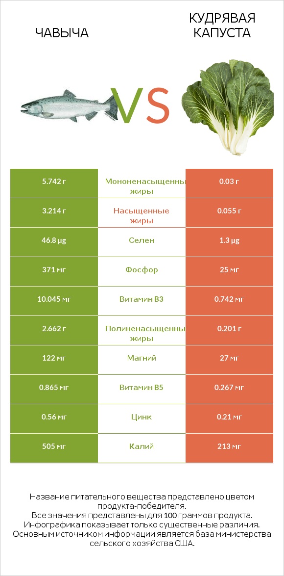 Чавыча vs Кудрявая капуста infographic