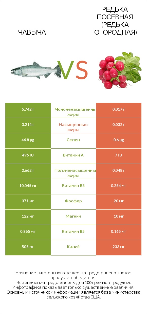 Чавыча vs Редька посевная (Редька огородная) infographic
