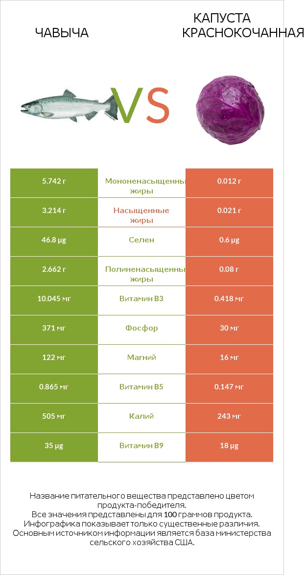 Чавыча vs Капуста краснокочанная infographic