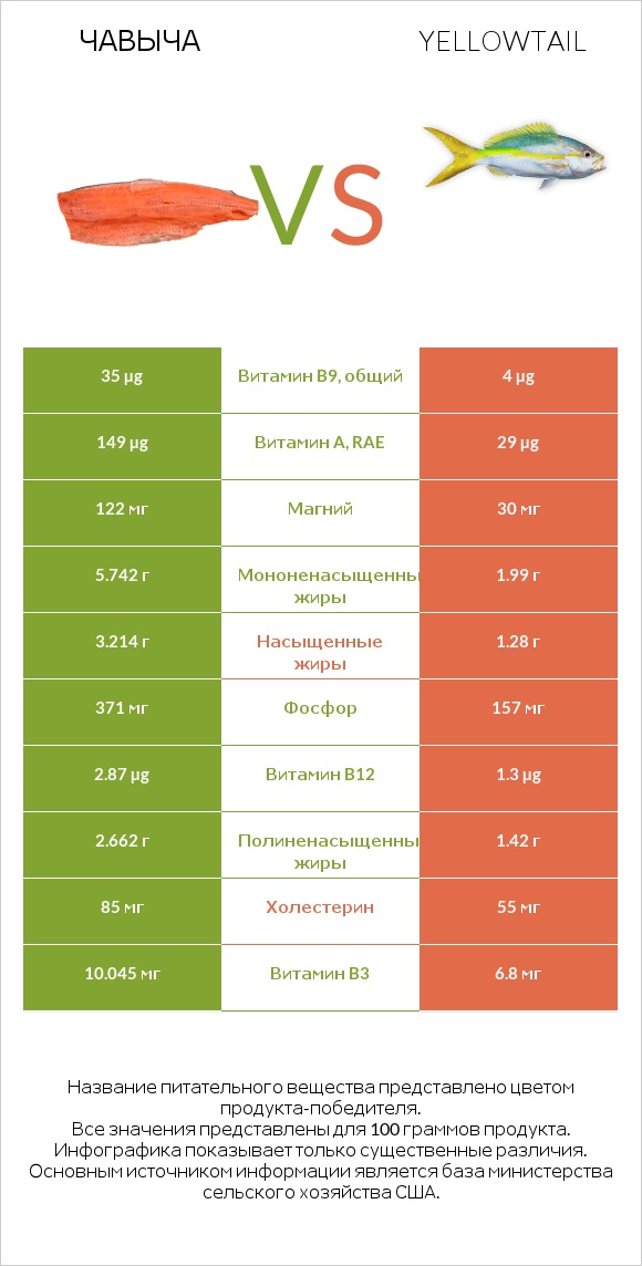 Чавыча vs Yellowtail infographic